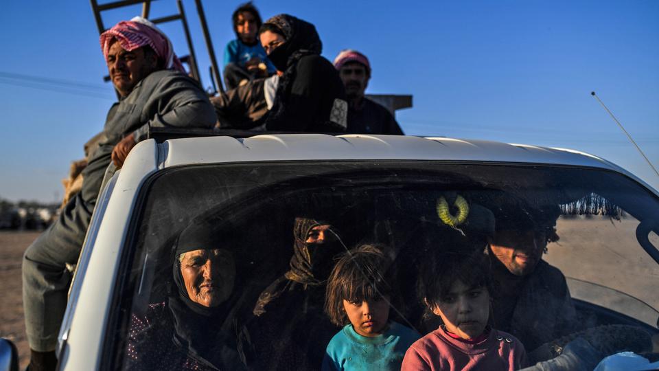 Thousands of Syrians displaced by shelling and clashes against Daesh in Deir Ezzor arrived at a makeshift camp south of Al Hasakah on Wednesday (October 11). (AFP)