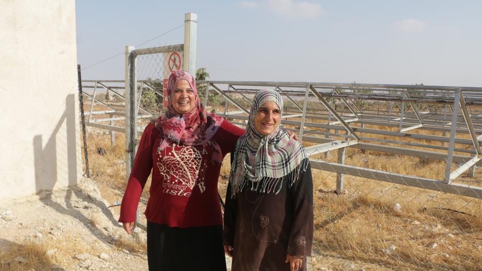 I'tidal al Wahsh (L), one of the women association's leaders, grew up in Jubbet adh Dhib and says she saw transmission towers being erected in the Israeli settlement of Sde Bar, barely 500 metres away before it received official status in 2005.