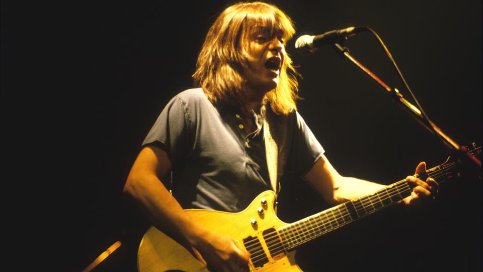 Malcolm Young of the rock band AC DC performs at the Met Center in Bloomington Minnesota on the Fly On the Wall tour